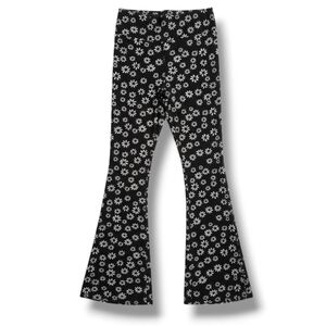 No Boundaries Juniors Black White Retro Floral Wide Leg Pants Size Small 3/5